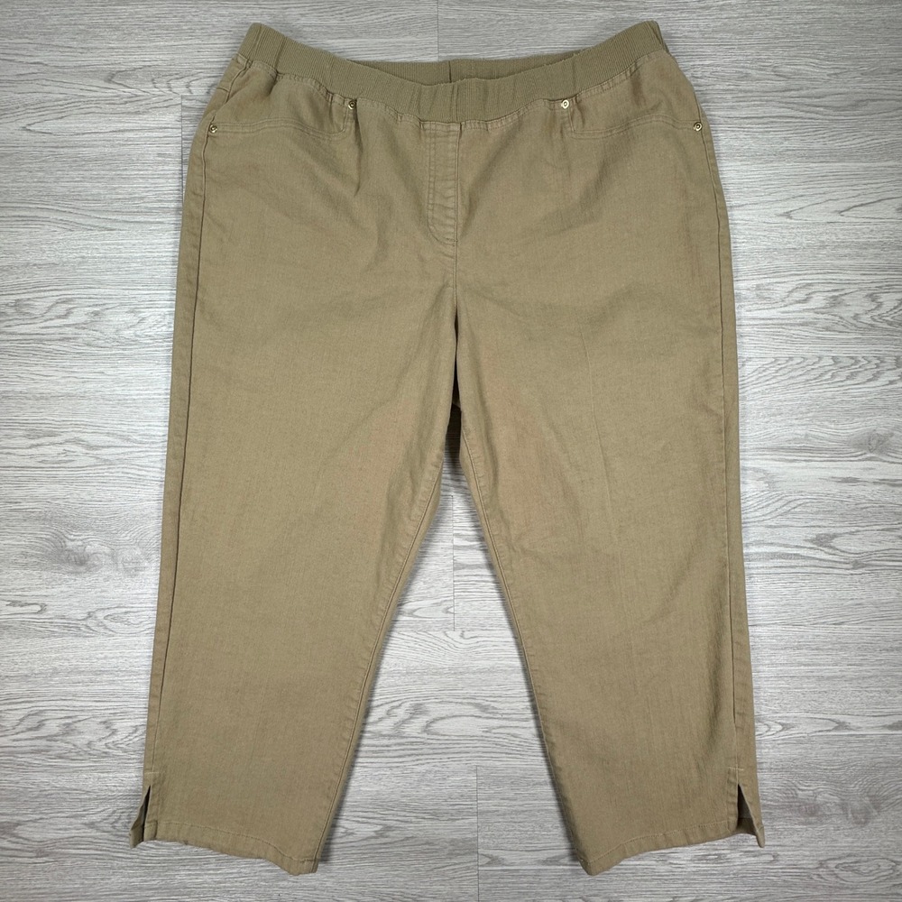 Hearts of Palm Women Pants Capri Tan Khaki XL/XXL(?)  Elastic Waist Stretch Crop